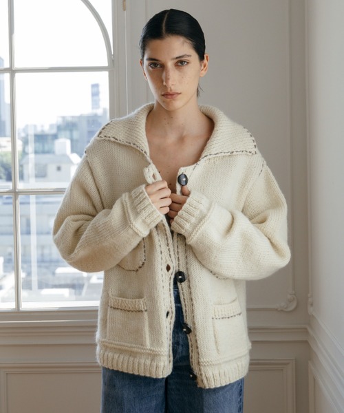 CREDONA（クレドナ）の「【Nepal】 BLANKET KNIT JACKET/ブランケットニットジャケット（カーディガン/ボレロ・レディース・グレー/ブルー/アイボリー・FREE）」の2枚目の写真