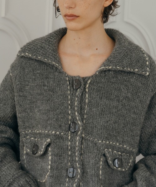 CREDONA（クレドナ）の「【Nepal】 BLANKET KNIT JACKET/ブランケットニットジャケット（カーディガン/ボレロ・レディース・グレー/ブルー/アイボリー・FREE）」の14枚目の写真