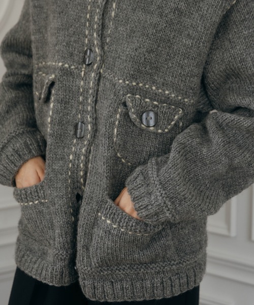 CREDONA（クレドナ）の「【Nepal】 BLANKET KNIT JACKET/ブランケットニットジャケット（カーディガン/ボレロ・レディース・グレー/ブルー/アイボリー・FREE）」の15枚目の写真