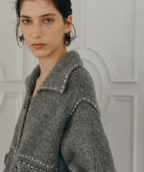 CREDONA（クレドナ）の「【Nepal】 BLANKET KNIT JACKET/ブランケットニットジャケット（カーディガン/ボレロ・レディース・グレー/ブルー/アイボリー・FREE）」の8枚目の写真