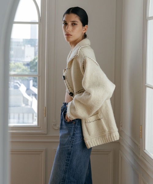 CREDONA（クレドナ）の「【Nepal】 BLANKET KNIT JACKET/ブランケットニットジャケット（カーディガン/ボレロ・レディース・グレー/ブルー/アイボリー・FREE）」の6枚目の写真