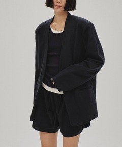 セール】Collarless Cottonsatin Jacket（テーラードジャケット