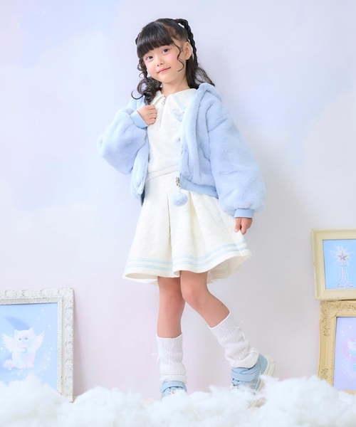 メゾピアノ　ファーブルゾン リバーシブル フェイクファーブルゾン(90cm サックス): キッズ