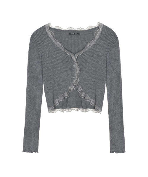 NICK&NICOLE(ニックアンドニコール)の「LACE FRILL ESSENTIAL CROP CARDIGAN_GRAY(カーディガン/ボレロ・レディース・その他・FREE)」の4枚目の写真