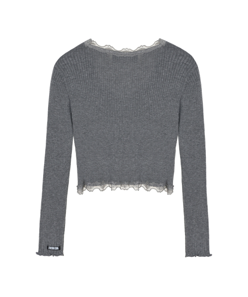 NICK&NICOLE(ニックアンドニコール)の「LACE FRILL ESSENTIAL CROP CARDIGAN_GRAY(カーディガン/ボレロ・レディース・その他・FREE)」の5枚目の写真
