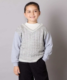 a.v.v（アーヴェヴェ）の「[120-160]配色ラインケーブルニットドッキングトレーナー（スウェット・キッズ）」