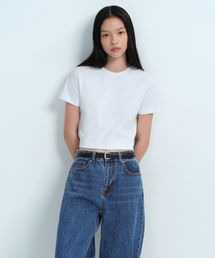 ウィメンズクルーネッククロップTシャツ[ホワイト]