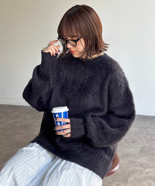 CPCM（シーピーシーエム）の「MIX糸モヘアライクニット（ニット/セーター・レディース・アイボリー/カーキ/ダークブルー/ネイビー/ピンク/ブラウン・FREE）」の4枚目の写真