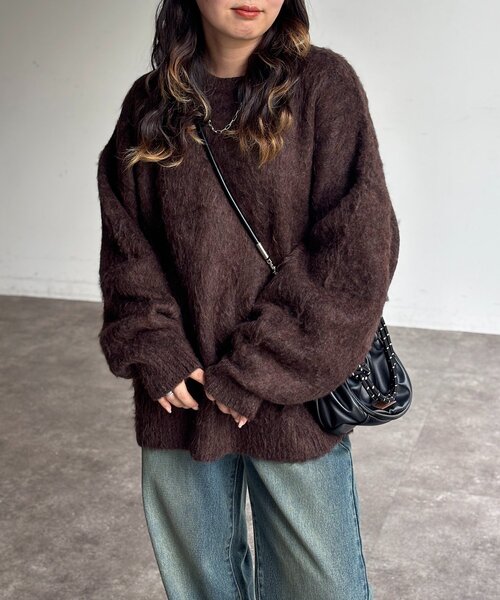 CPCM（シーピーシーエム）の「MIX糸モヘアライクニット（ニット/セーター・レディース・アイボリー/カーキ/ダークブルー/ネイビー/ピンク/ブラウン・FREE）」の3枚目の写真