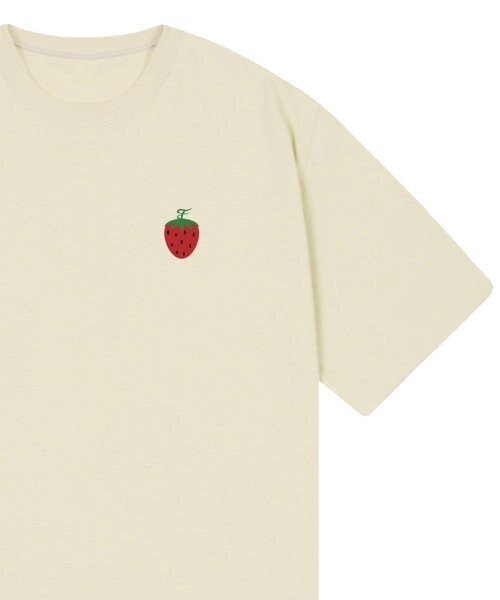 GRAVER（グレーバー）の「[ユニセックス]スモールストロベリーロゴ半袖Tシャツ_サンドベージュ（Tシャツ/カットソー・レディース・ベージュ・LARGE/MEDIUM/SMALL/X-LARGE）」の4枚目の写真