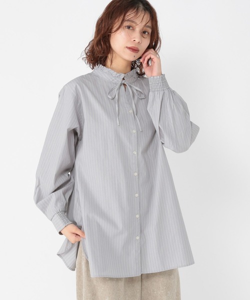 studio CLIP(スタディオクリップ)の「ダブルフロントポプリンストライプブラウス(シャツ/ブラウス・レディース・ライトブルー/グレー/クリーム・FREE)」の2枚目の写真