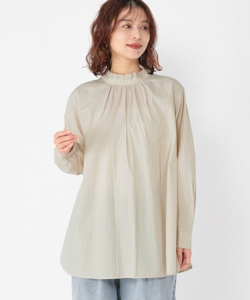 studio CLIP(スタディオクリップ)の「ダブルフロントポプリンストライプブラウス(シャツ/ブラウス・レディース・ライトブルー/グレー/クリーム・FREE)」の3枚目の写真