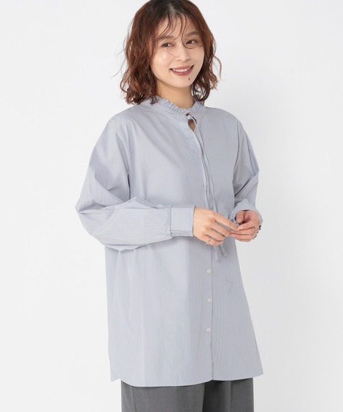 studio CLIP(スタディオクリップ)の「ダブルフロントポプリンストライプブラウス(シャツ/ブラウス・レディース・ライトブルー/グレー/クリーム・FREE)」の1枚目の写真