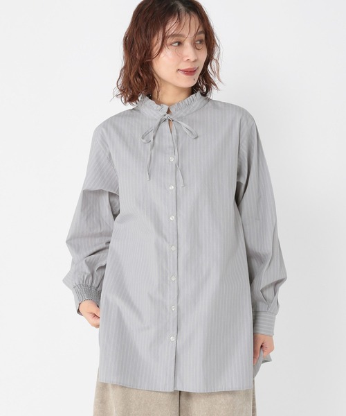 studio CLIP(スタディオクリップ)の「ダブルフロントポプリンストライプブラウス(シャツ/ブラウス・レディース・ライトブルー/グレー/クリーム・FREE)」の4枚目の写真