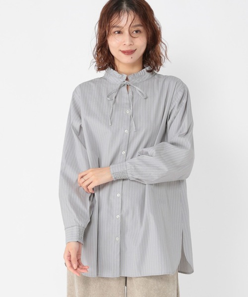 studio CLIP(スタディオクリップ)の「ダブルフロントポプリンストライプブラウス(シャツ/ブラウス・レディース・ライトブルー/グレー/クリーム・FREE)」の5枚目の写真