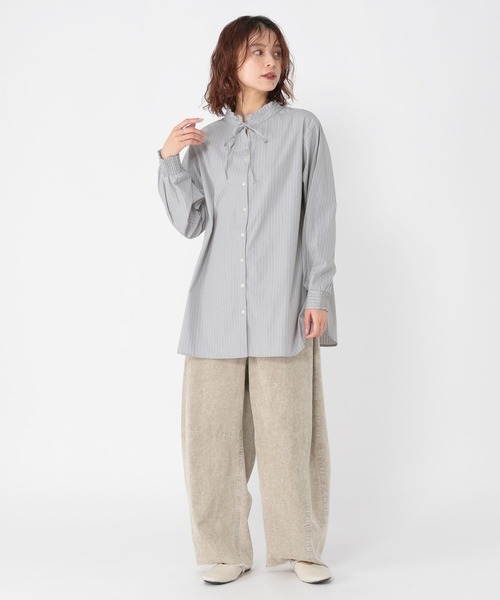 studio CLIP(スタディオクリップ)の「ダブルフロントポプリンストライプブラウス(シャツ/ブラウス・レディース・ライトブルー/グレー/クリーム・FREE)」の6枚目の写真