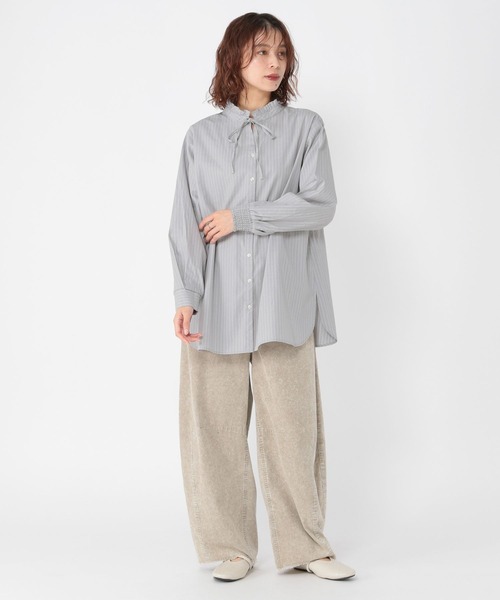 studio CLIP(スタディオクリップ)の「ダブルフロントポプリンストライプブラウス(シャツ/ブラウス・レディース・ライトブルー/グレー/クリーム・FREE)」の7枚目の写真