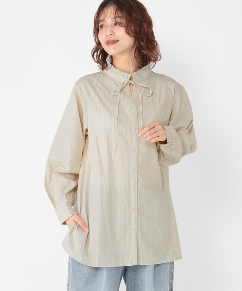 studio CLIP(スタディオクリップ)の「ダブルフロントポプリンストライプブラウス(シャツ/ブラウス・レディース・ライトブルー/グレー/クリーム・FREE)」の8枚目の写真
