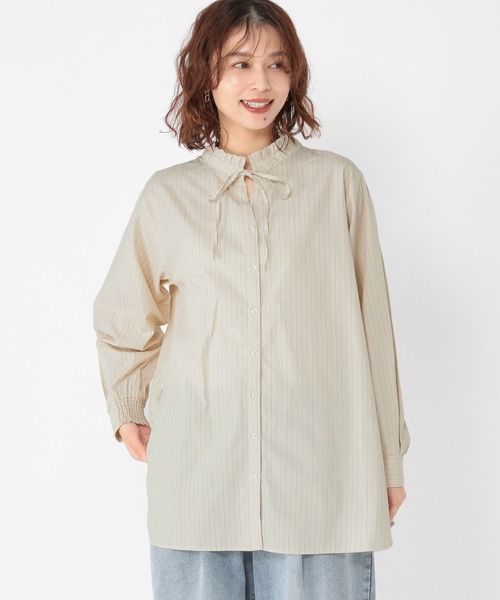 studio CLIP(スタディオクリップ)の「ダブルフロントポプリンストライプブラウス(シャツ/ブラウス・レディース・ライトブルー/グレー/クリーム・FREE)」の10枚目の写真