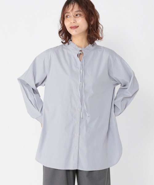 studio CLIP(スタディオクリップ)の「ダブルフロントポプリンストライプブラウス(シャツ/ブラウス・レディース・ライトブルー/グレー/クリーム・FREE)」の13枚目の写真