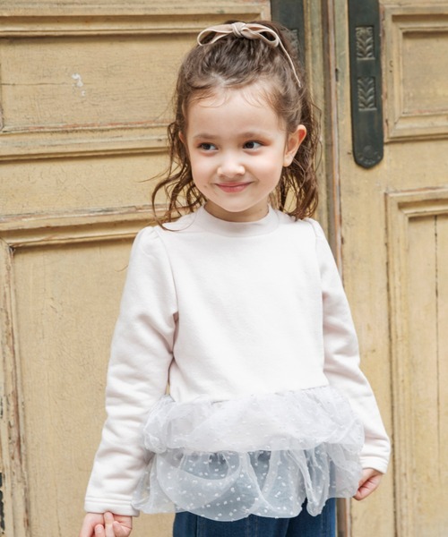 新品　海外ブランド女の子服（60〜130cm）40着　単価500円以下 あったか】裾ドットティアード裏起毛トレーナー（スウェット