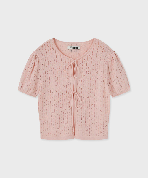 Ribbon short sleeve cardigan pink