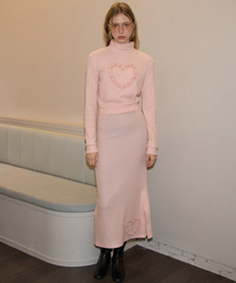 Heart Point Knit Skirt_ Pink
