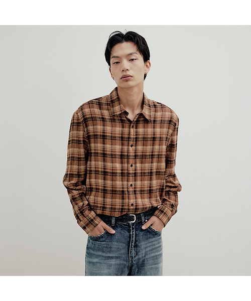 LMOOD(エルムード)の「エスメラルダ コットンビスコースチェックシャツ ブラウン(シャツ/ブラウス・メンズ・その他・44/46/48)」の1枚目の写真