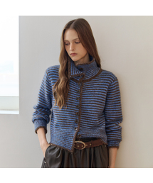 MAXZA（マージャコレクション）の「ハイネックカラー ストライプニットカーディガン（カーディガン/ボレロ）」