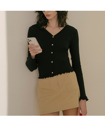 V-neck frill ribbed knit cardigan_Mint