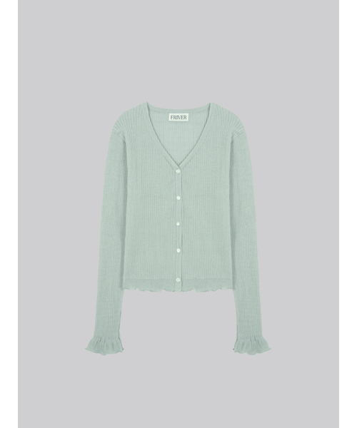 FRIVER07(フリバー07)の「V-neck frill ribbed knit cardigan_Mint(カーディガン/ボレロ・レディース・ブラック/ミント・FREE)」の3枚目の写真