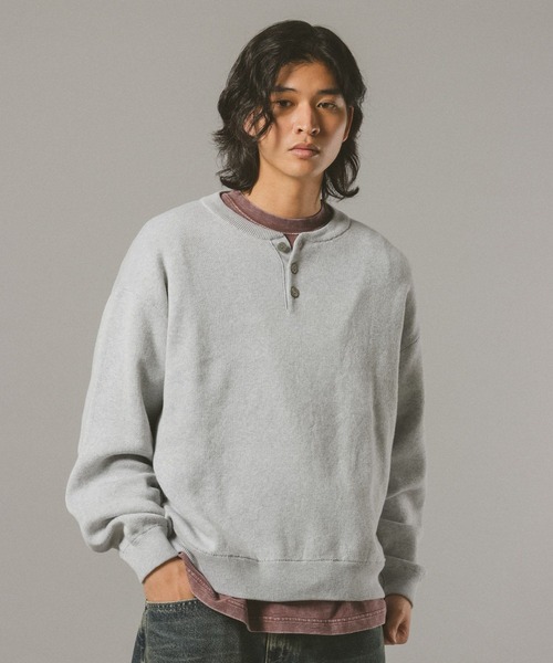 RAGEBLUE(レイジブルー)の「HENRY NECK KNIT PULLOVER / ヘンリーネックニットプルオーバー(ニット/セーター・メンズ・グレー系その他/ブラック/オレンジ系その他3/ライトブルー・MEDIUM/LARGE)」の1枚目の写真