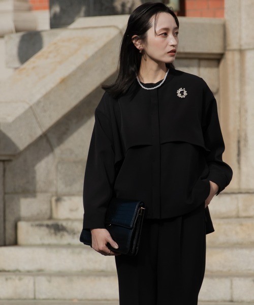 Petitjo(プッチージョ)の「小さいサイズ 【入学式・卒業式・フォーマル】フォーマル2点セット(ジャケット+テーパードパンツ)低身長さん・小柄女性(スーツセット・レディース・ネイビー/ブラック・PL/PM/PS/PSS)」の2枚目の写真