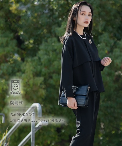 Petitjo(プッチージョ)の「小さいサイズ 【入学式・卒業式・フォーマル】フォーマル2点セット(ジャケット+テーパードパンツ)低身長さん・小柄女性(スーツセット・レディース・ネイビー/ブラック・PL/PM/PS/PSS)」の3枚目の写真