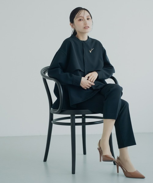 Petitjo(プッチージョ)の「小さいサイズ 【入学式・卒業式・フォーマル】フォーマル2点セット(ジャケット+テーパードパンツ)低身長さん・小柄女性(スーツセット・レディース・ネイビー/ブラック・PL/PM/PS/PSS)」の4枚目の写真