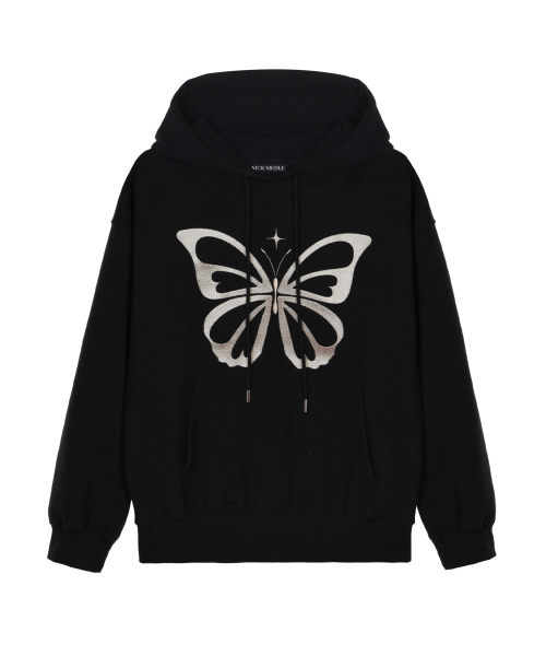 NICK&NICOLE(ニックアンドニコール)の「BUTTERFLY EMBROIDERY HOODIE_BLACK CREAM(パーカー・レディース・その他・FREE)」の3枚目の写真