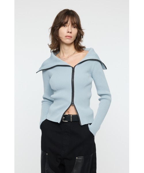 MOUSSY(マウジー)の「BIG COLLAR ZIP UP ニット(ニット/セーター・レディース・ライトイエロー/ブラック/ライトブルー/ネイビー・FREE)」の12枚目の写真