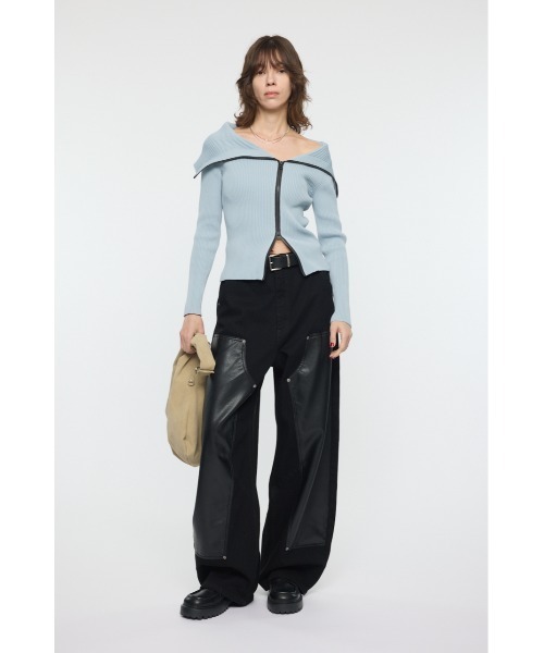 MOUSSY(マウジー)の「BIG COLLAR ZIP UP ニット(ニット/セーター・レディース・ライトイエロー/ブラック/ライトブルー/ネイビー・FREE)」の13枚目の写真
