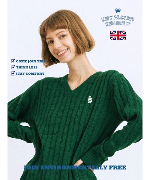 ROYAL CLUB HOLIDAY(ロイヤルクラブホリデー)の「ロイヤルマーク ケーブルニット グリーン(ニット/セーター・レディース・その他・MEDIUM/LARGE)」の1枚目の写真
