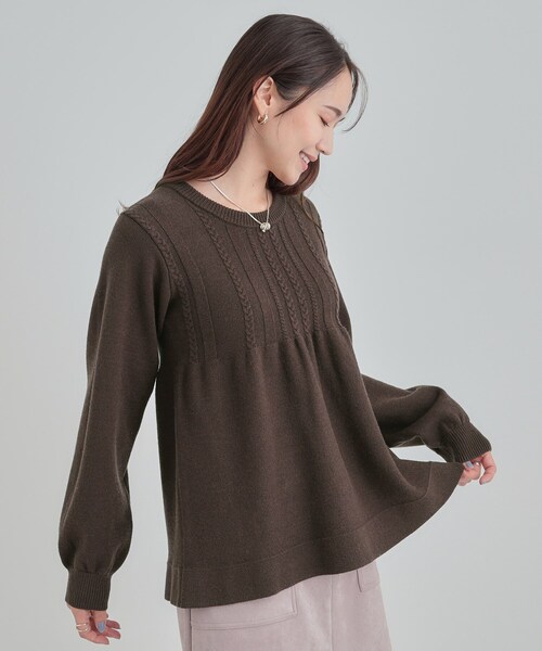 DRESKIP（ドレスキップ）の「気になるお腹周りをカバー ケーブル編みペプラムニット（ニット/セーター・レディース・ワインレッド/ブラウン系その他/グレー・03/02/01/04）」の6枚目の写真