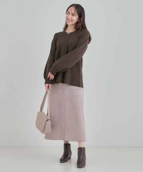 DRESKIP（ドレスキップ）の「気になるお腹周りをカバー ケーブル編みペプラムニット（ニット/セーター・レディース・ワインレッド/ブラウン系その他/グレー・03/02/01/04）」の7枚目の写真