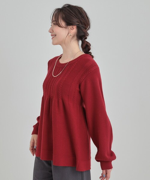 DRESKIP（ドレスキップ）の「気になるお腹周りをカバー ケーブル編みペプラムニット（ニット/セーター・レディース・ワインレッド/ブラウン系その他/グレー・03/02/01/04）」の9枚目の写真