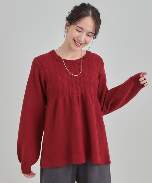 DRESKIP（ドレスキップ）の「気になるお腹周りをカバー ケーブル編みペプラムニット（ニット/セーター・レディース・ワインレッド/ブラウン系その他/グレー・03/02/01/04）」の10枚目の写真