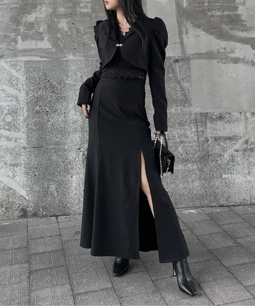 LVEU.(ラブユ.)の「【LVEU.】パフスリーブボレロジャケット / アウター ジャケット オケージョン ボレロ クロップド ショート パフスリーブ モード ブラック グレー(テーラードジャケット・レディース・グレー/ブラック・FREE)」の3枚目の写真