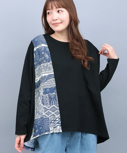 チチカカ(チチカカ)の「ランダム柄切替プルオーバー(Tシャツ/カットソー・レディース・グリーン/ホワイト/ブラック・FREE)」の2枚目の写真
