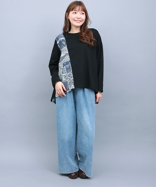 チチカカ(チチカカ)の「ランダム柄切替プルオーバー(Tシャツ/カットソー・レディース・グリーン/ホワイト/ブラック・FREE)」の7枚目の写真