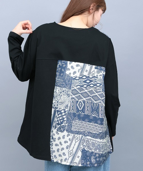チチカカ(チチカカ)の「ランダム柄切替プルオーバー(Tシャツ/カットソー・レディース・グリーン/ホワイト/ブラック・FREE)」の8枚目の写真