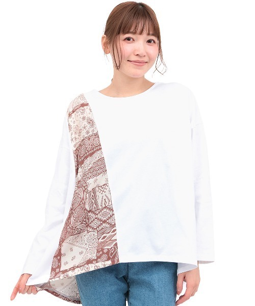 チチカカ(チチカカ)の「ランダム柄切替プルオーバー(Tシャツ/カットソー・レディース・グリーン/ホワイト/ブラック・FREE)」の9枚目の写真
