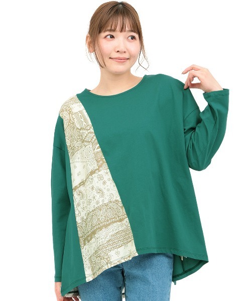 チチカカ(チチカカ)の「ランダム柄切替プルオーバー(Tシャツ/カットソー・レディース・グリーン/ホワイト/ブラック・FREE)」の10枚目の写真