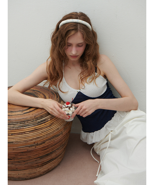 HHIPS(ダブルヒップス)の「ドットホルターネック配色ナシトップ(ホワイト+ネイビー)(Tシャツ/カットソー・レディース・その他・FREE)」の2枚目の写真